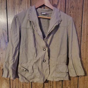 XCVI WEARABLES Olive Green Raw Hem Button Front Collared Blazer - Medium